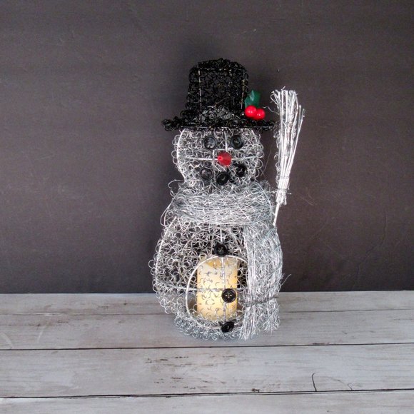 Wire mesh snowman candle holder - 15" tall - Picture 2 of 11